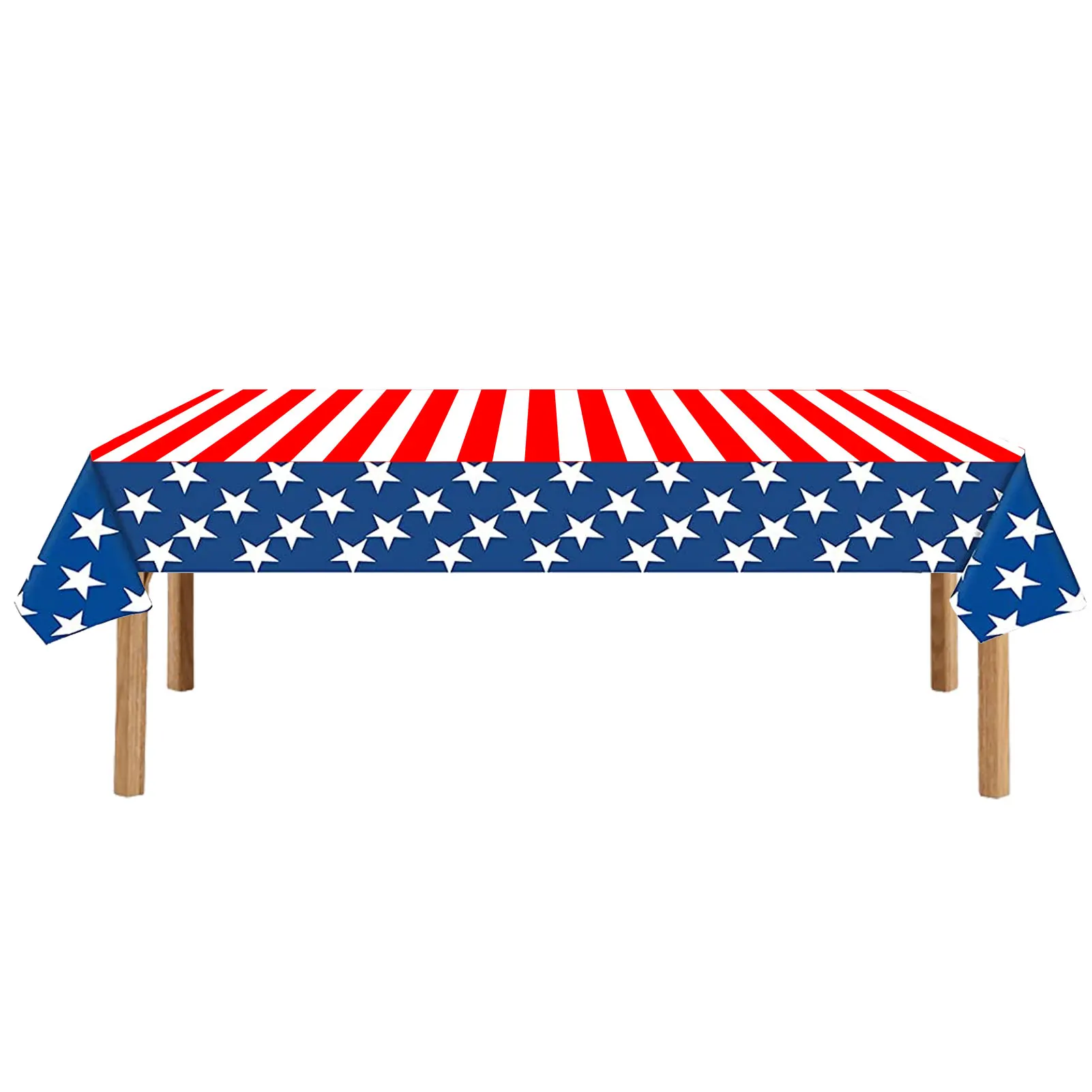 

4th Of July Tablecloth Splashproof Tablecloth With PEVA Thick Fabric Waterproof Table Runners For Dining Table Decoration