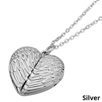 1 pc fashion angel wings heart shaped pendant necklace openable pictures locket chain for family lovers photo frame gift jewelry