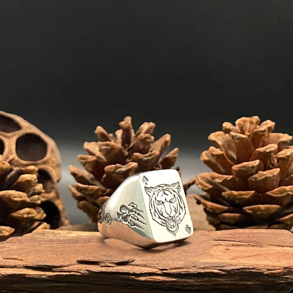 Женское серебряное кольцо в виде пики Тигра для покера модное мужское большого