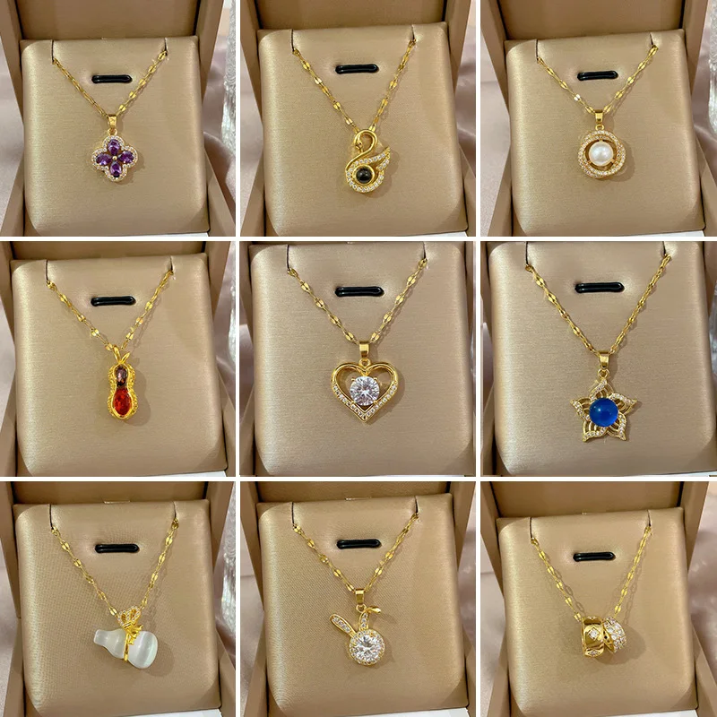 

Smart Green Zircon Pendant Necklaces Female Crystal Micro-inlaid Real Gold Plated Heart Exquisite Clavicle Chain new in necklace