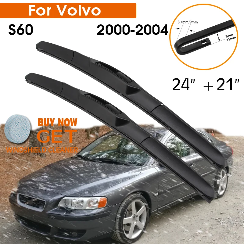 

Car Wiper Blade For Volvo S60 2000-2004 Windshield Rubber Silicon Refill Front Window Wiper 24"+21" LHD RHD Auto Accessories