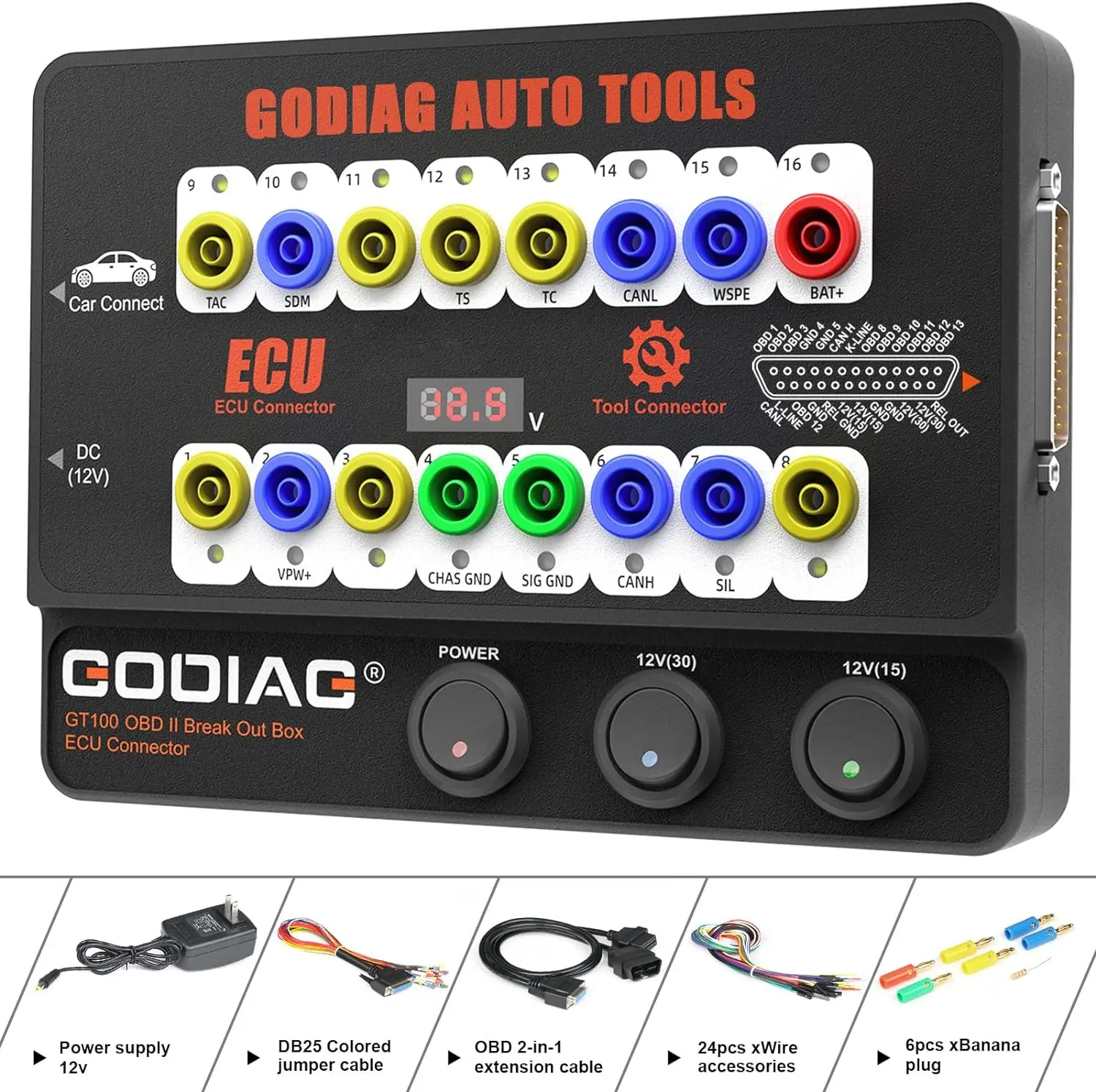 

Automotive Tools OBD II Breakout Box ECU Connector with OBD Main Line & Multi-Function Jumper for Check Engine, Support LED