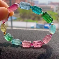 natural colorful tourmaline bracelet carved clear round beads 8x12mm big blue tourmaline women men crystal jewelry aaaaaaa
