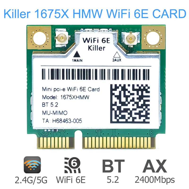 Killer 1675x для Intel AX210 1675xhmw Wi-Fi 6E 802.11AX двухдиапазонный 2 4G 5G 6G 5374 Мбит/с Bluetooth 5 mini pcie