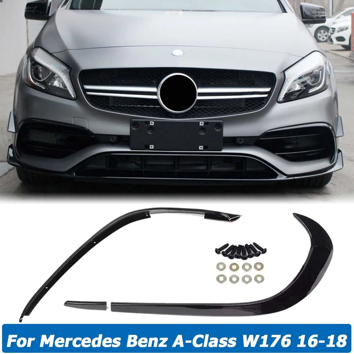 

W176 Front Bumper Splitter Cover Side Knife Spoiler Canards for Mercedes Benz A Class A180 A200 A220 A250 AMG A45 2016-2018