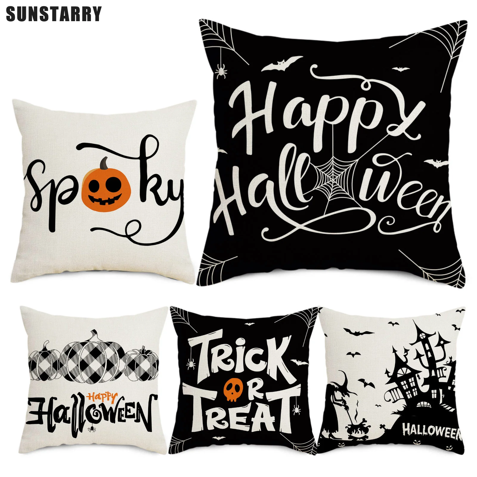 

Happy Halloween Cushion Cover Pumpkin Bat Ghost Printed Linen Pillow Cover Party Holiday DIY Decorations 45x45cm Funda Cojín