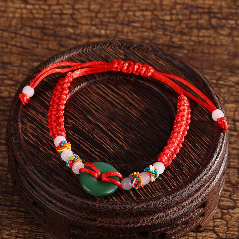

Jade Thehandstring Beads Red Weave String Handmade Rope Bracelet Good Luck Lucky Success Wealth Prosperity Moral Amulet Jewelry