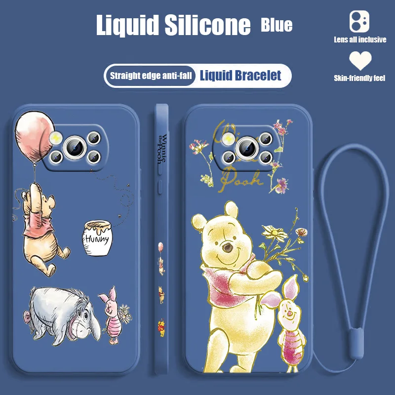 

Disney Winnie the pooh Phone Case For Xiaomi POCO M5s M4 M3 X4 X3 NFC X2 F4 F3 GT Pro C40 C3 Liquid Left Rope Cover