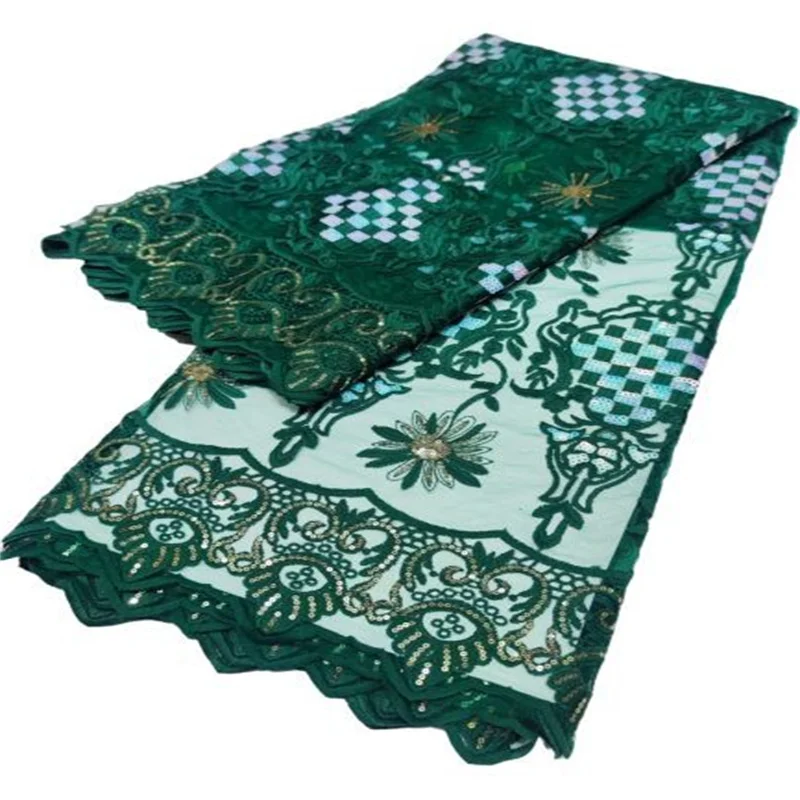 

French African Tulle Lace Fabric 2022 Royal Blue High Quality Lace Sequins Lace Material For Nigeria Wedding Dress Sewing Green