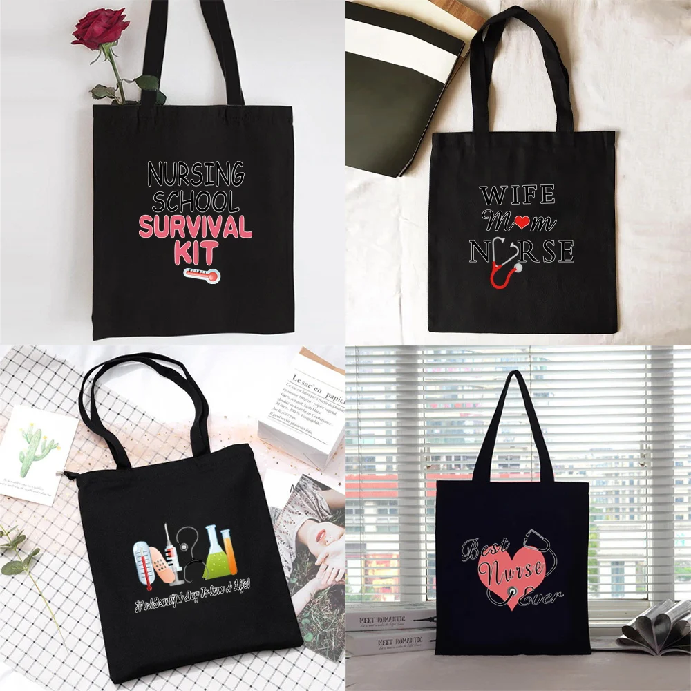 

Shopping Bag Women Canvas Shopper Shoulder Bag Eco Handbag 2022 Fashion Organizer Tote Bag Commute Grocery Bag Nurse Print