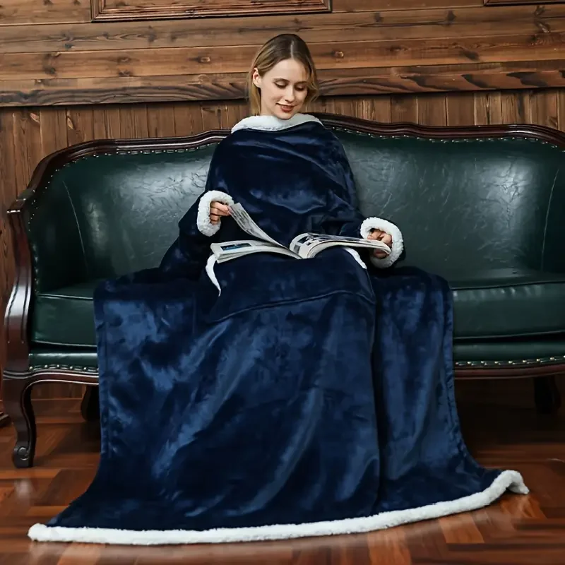 

HMTX 1pc Wearable Blanket, Hooded Pullover TV Blanket, Double-layer Warm Blanket Can Be Worn, Throw Blanket For Living Room