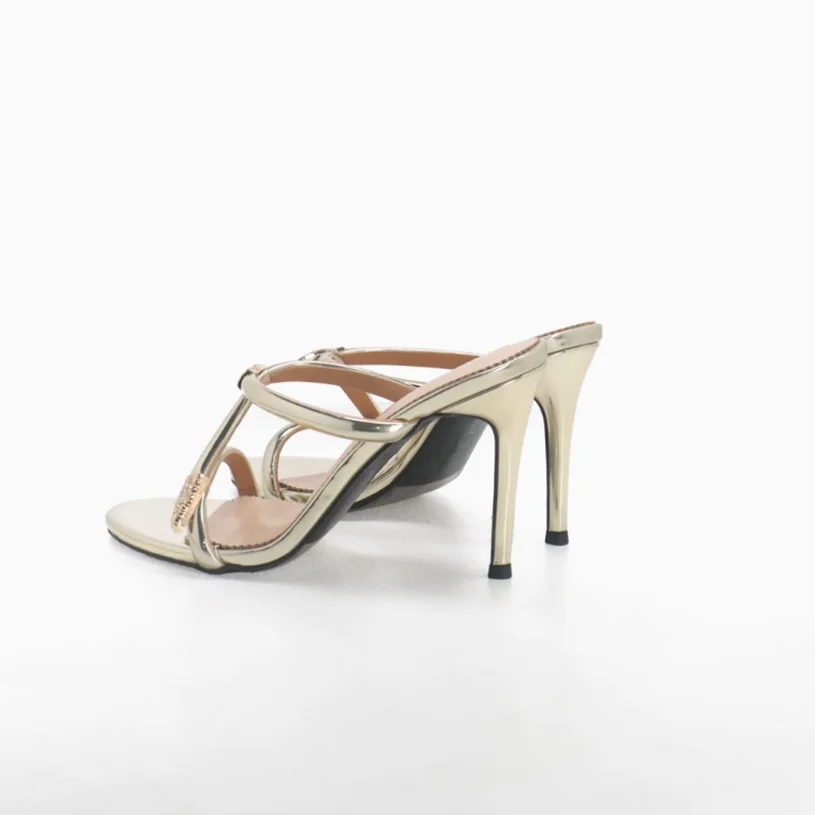 Round Toe Metallic Crystal Slippers Slip on Shallow High Heels Summer Outfit Party Sandals Women Elegant Shoes Zapatillas Mujer