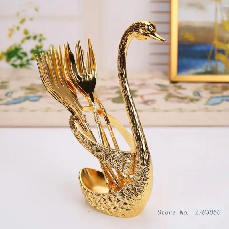 

Набор столовой посуды из нержавеющей стали, комплект из 6 вилок для фруктов, кофейных ложек, с держателем в виде лебедя, для тортов, десертов, ...