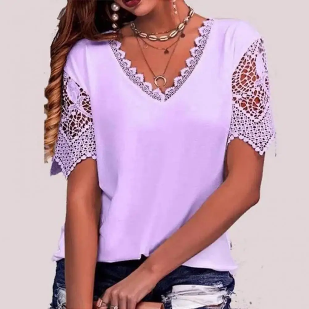 

Trendy Tee Shirt V-Neck Colorfast Casual Loose Solid Color Tops Breathable Tee Tops Daily Clothing