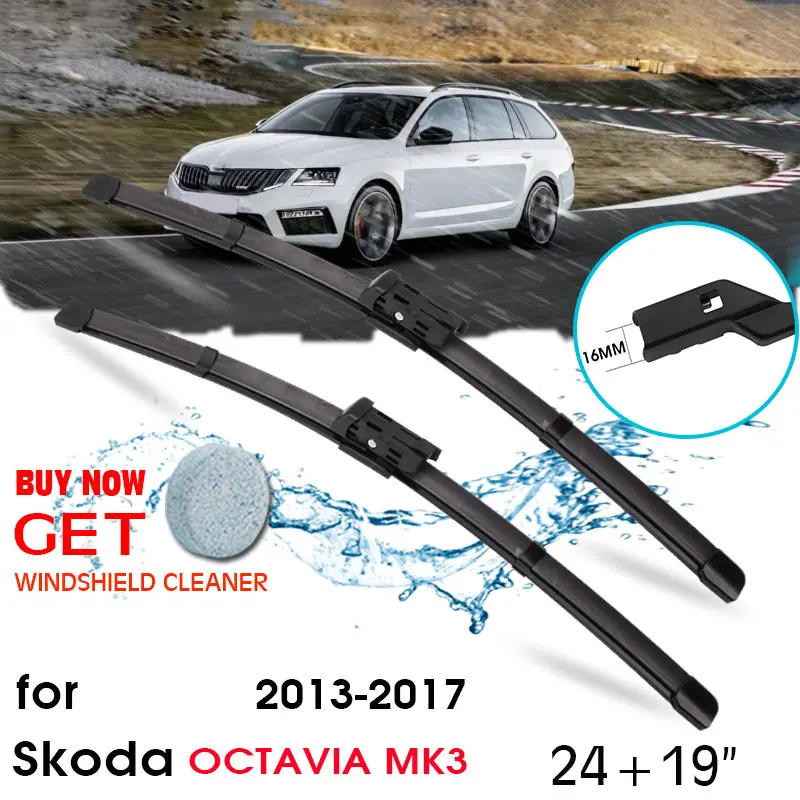 

Car Blade Front Window Windshield Rubber Silicon Refill Wiper For Skoda OCTAVIA MK3 2013-2017 LHD / RHD 24"+19" Car Accessories