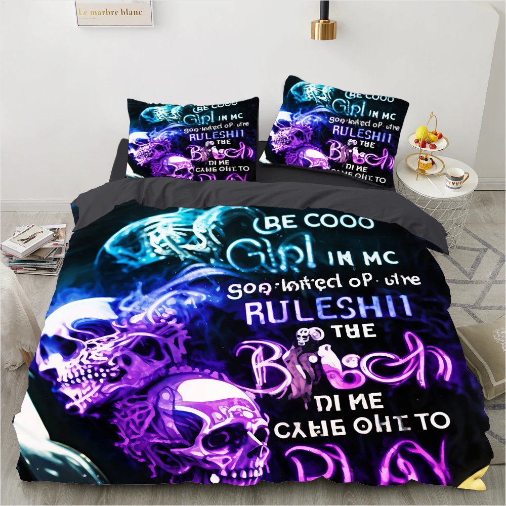 Skull Duvet Cover Set Twin Single Queen King Size Halloween Bedding set Teen Adult Kids Children Bed Linen Qulit Purple