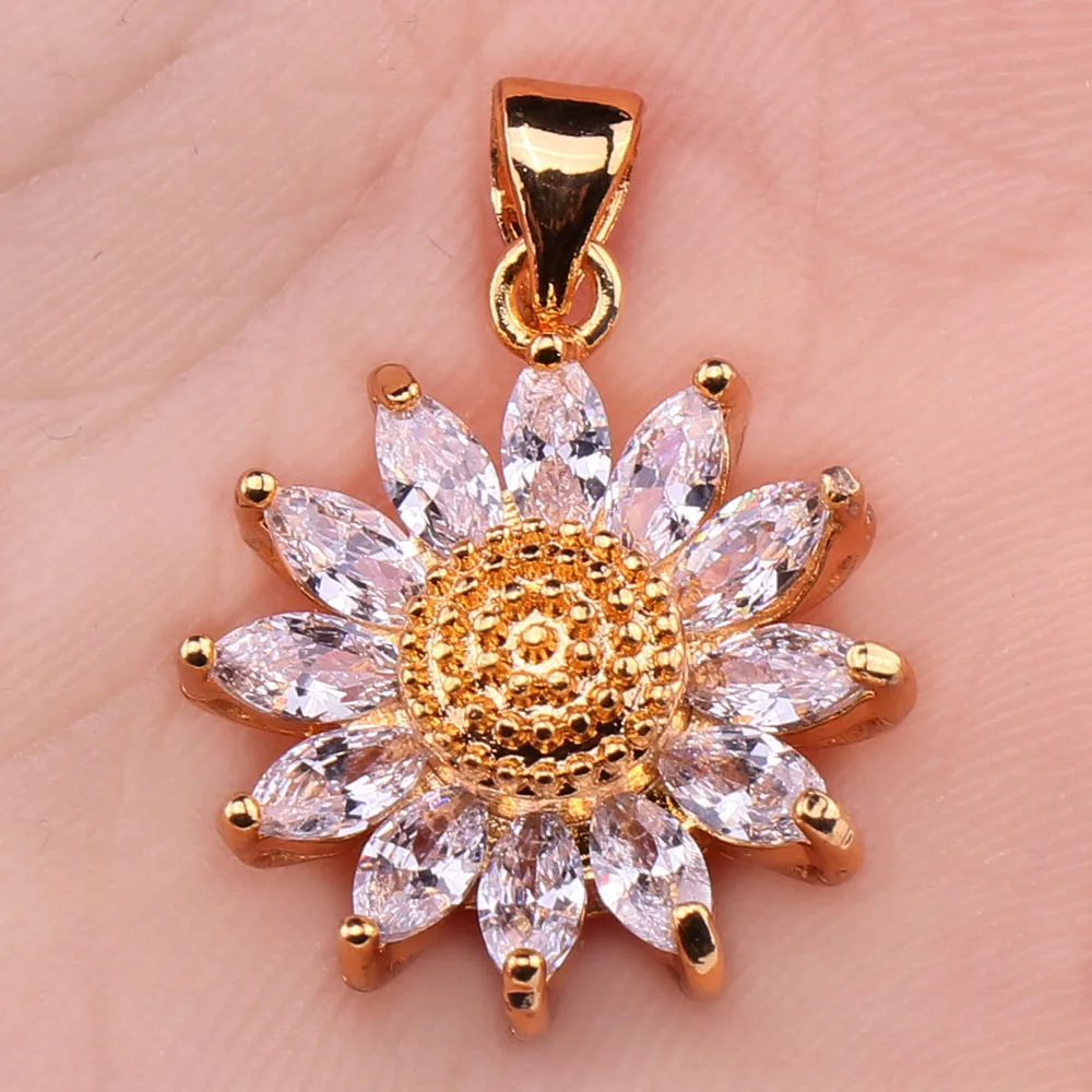 

Trendy Sunflower Pendant Copper Gold Plated White Zirconia For Women Fashion Jewelry Accessories Party Wedding Gift
