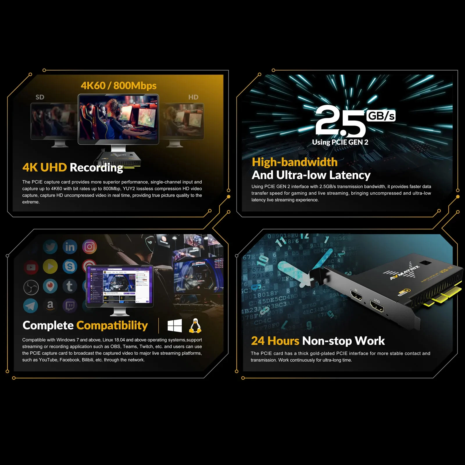 AVMATRIX VC12-4K Карты захвата PCIE Карта игр 4k для прямогоestream и записи в 4K60 UHD со