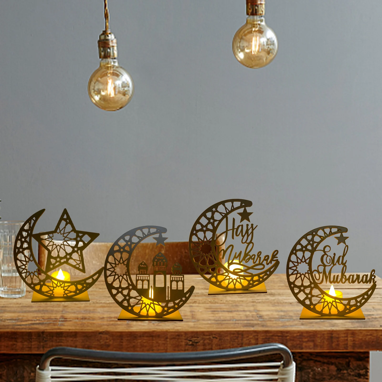 

Ramadan Wooden Night Light Handmade 3D Moon Shape LED Lights Decor Ramadan Mubarak Lamp Decorations Eid Ornaments Present For