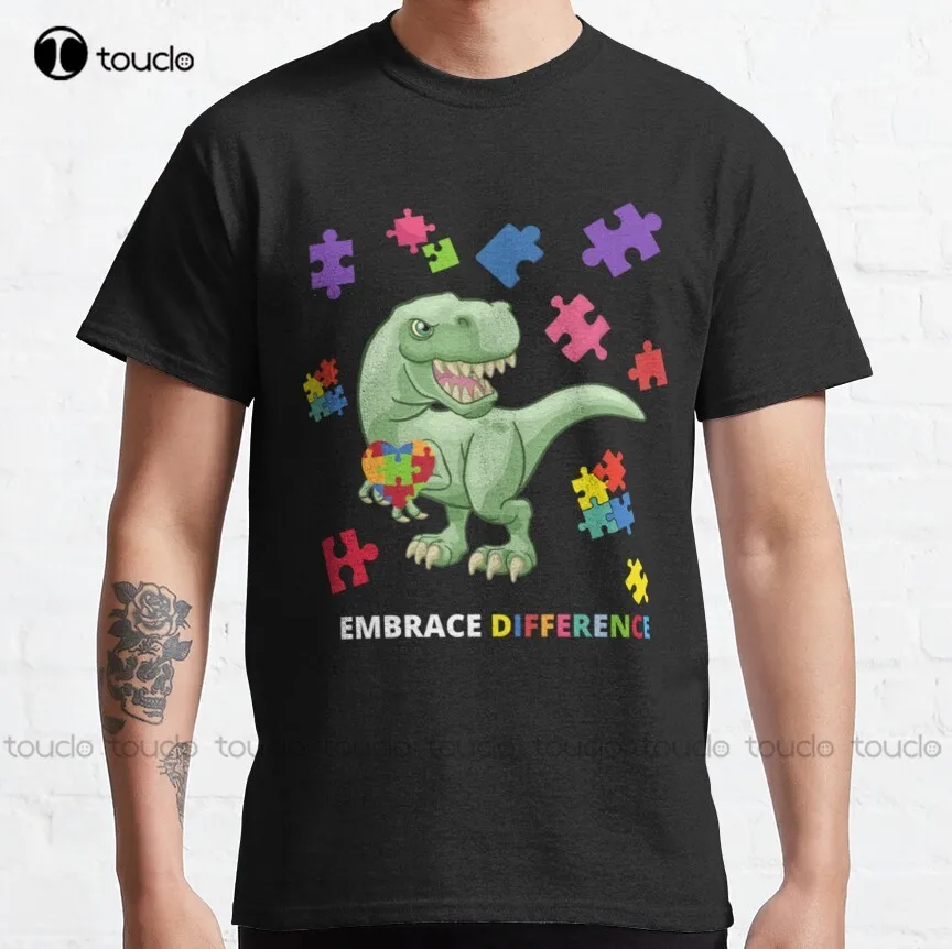 

Классическая футболка с изображением динозавра и пазла для осмотра аутизма, футболки для женщин и мужчин, модная летняя футболка, Новинка
