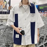 summer short sleeve shirts men fashion contrast pocket casual shirts mens japanese streetwear loose striped shirts men m 2xl