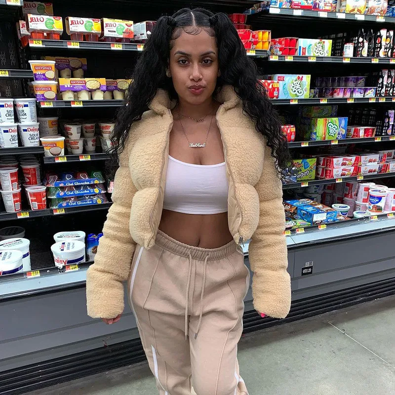 Women Bubble Coats 2021 Winter Solid Cotton Overcoat Fashion Cropped Puffer Thickened Jackets Parkas Female Casual Outwear Tops