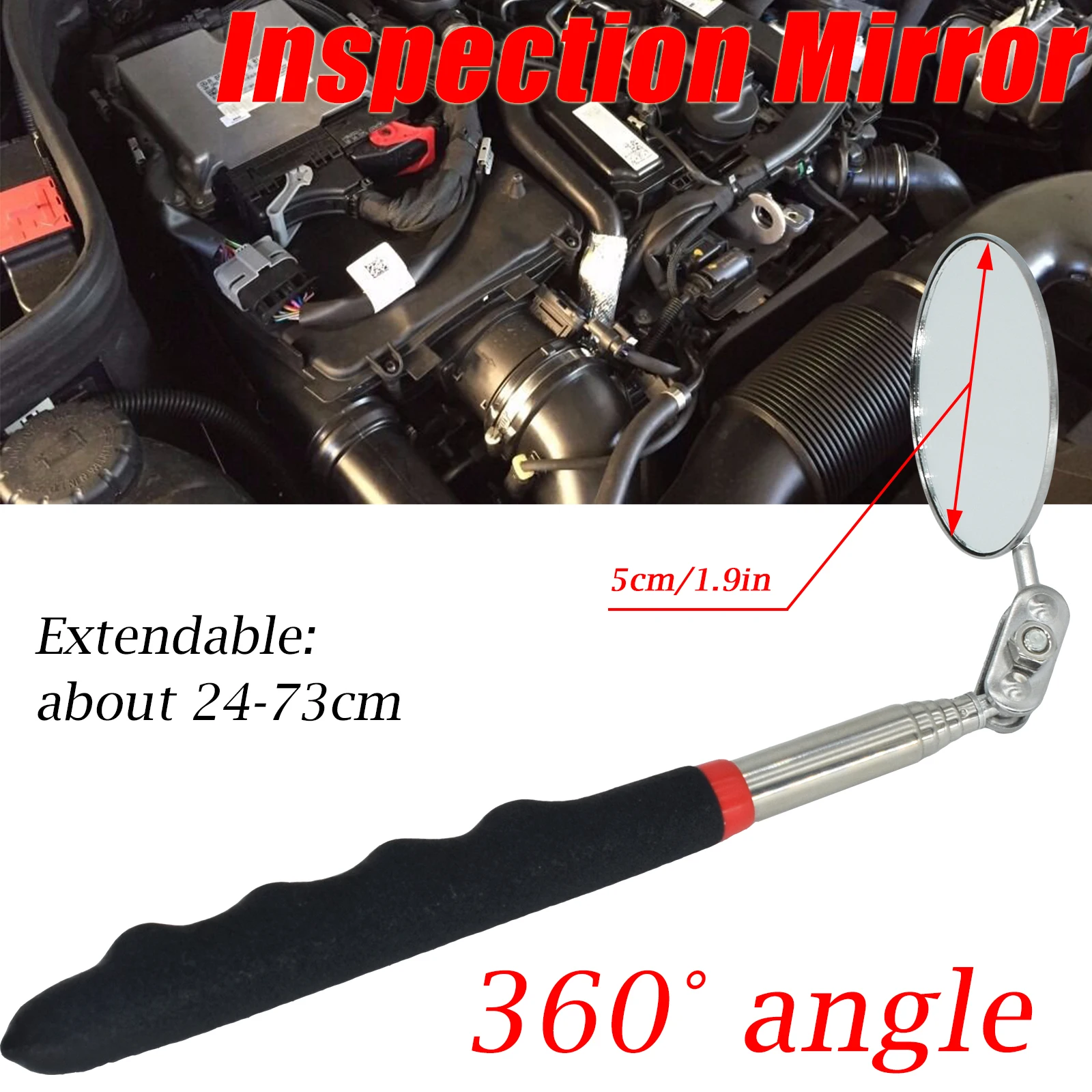 

Utility Retractable Telescopic Inspection Flexible Round Mirror Silver Pocket Clip New Car Tools Extend 7-1/4" to 30" DIY TOOL