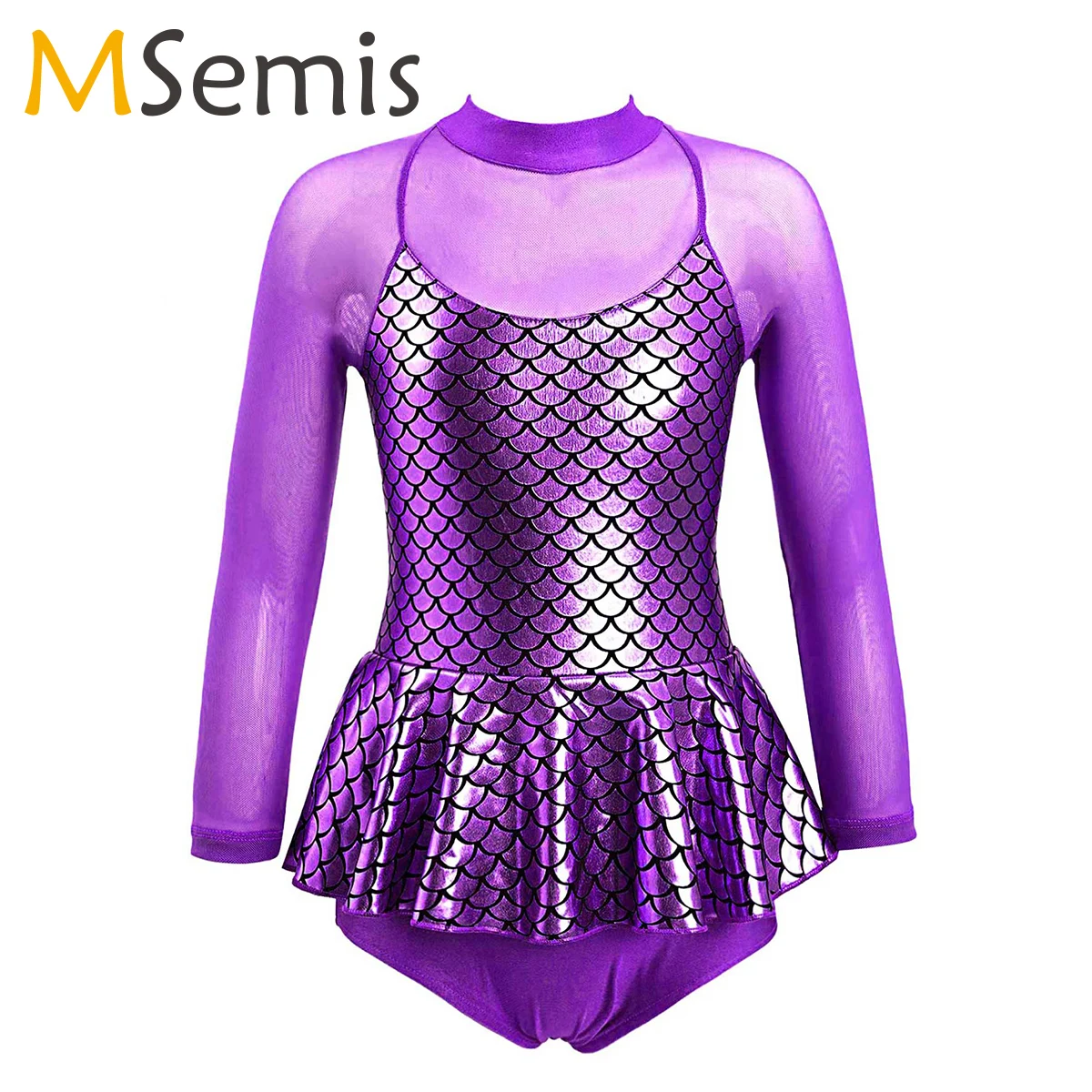 

New Girls Crisscross Back Ballet Dancewear Gymnastics Leotard Tutu Dress for Kids Dancer Performance Costume Mesh Long Sleeve