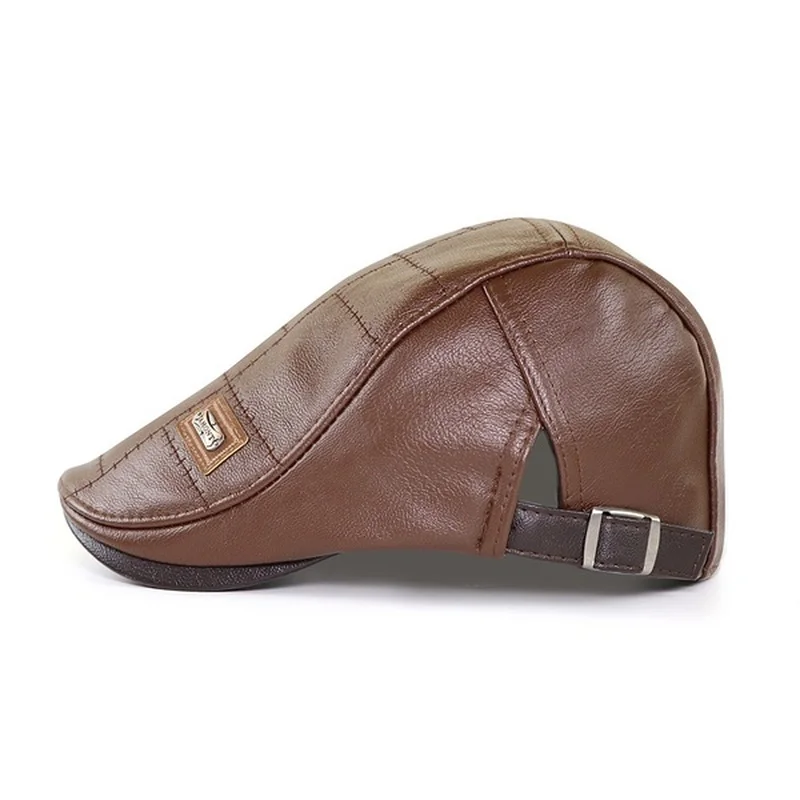 Men's Outdoor Leather Hats Winter Berets Male Warm Ear Protection Caps PU Middle-aged Men Hat Visors Adjustable Cap |