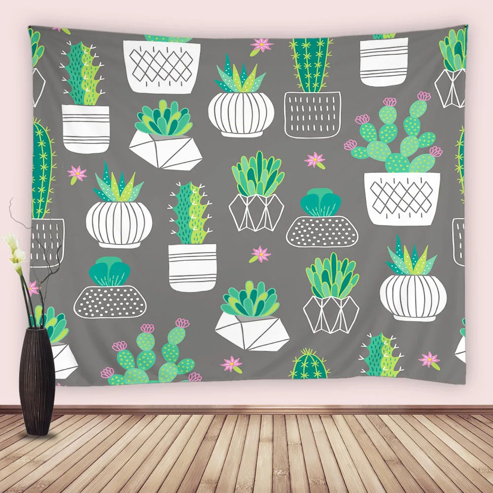 

Succulent Botanical Wall Hanging Tapestry Tropical Potted Plants Cactus Floral Tapestries Home Fabric Bedroom Living Room Decor