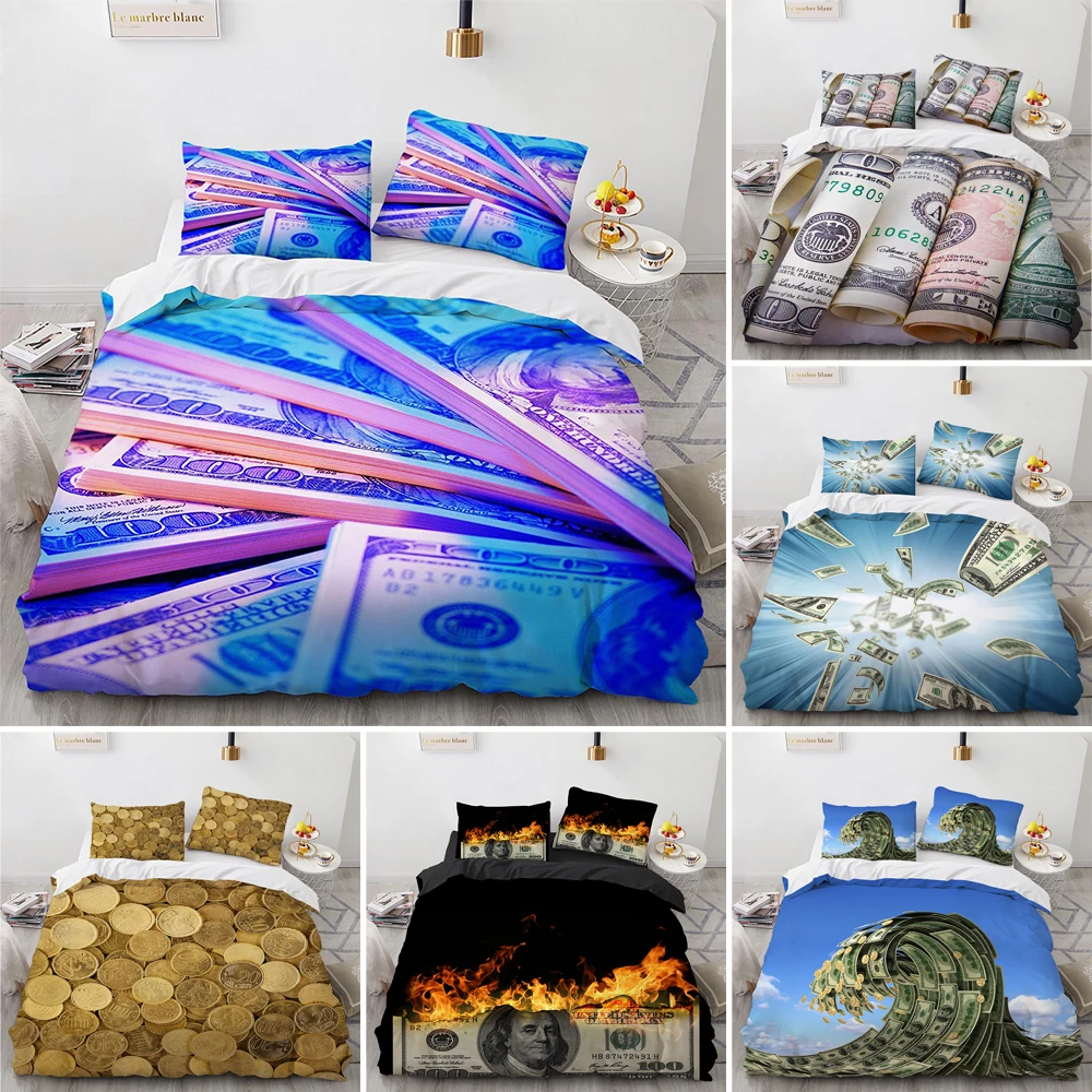 

Wealth Theme Bedding Set 2/3pcs Money Series Quilt/Comforter Cover With Pillowcase Single Double Full Size For Teen Bedroom Gift