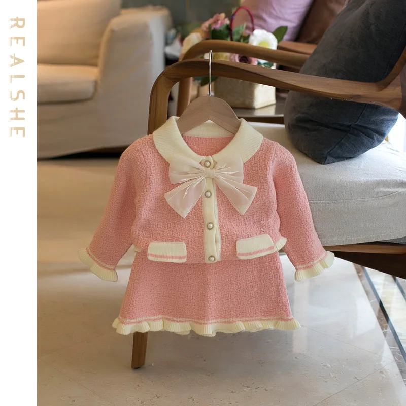 

Children Clothing Set for Girls Long Sleeve Coat Solid Skirt 2pc Outfits 2023 New Autumn Winter Kids Clothes Girl Suit