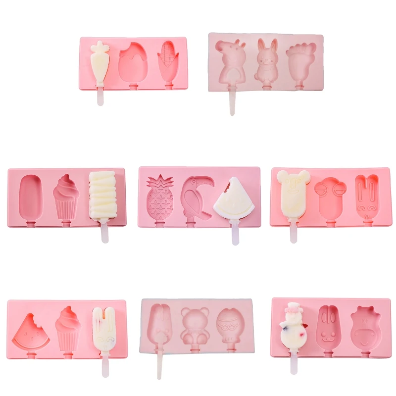

Durable DIY Popsicles Tray Juice Frozen with Lid Reusable Silicone for Kids Creative Cute Animals Shape Convenient Gift