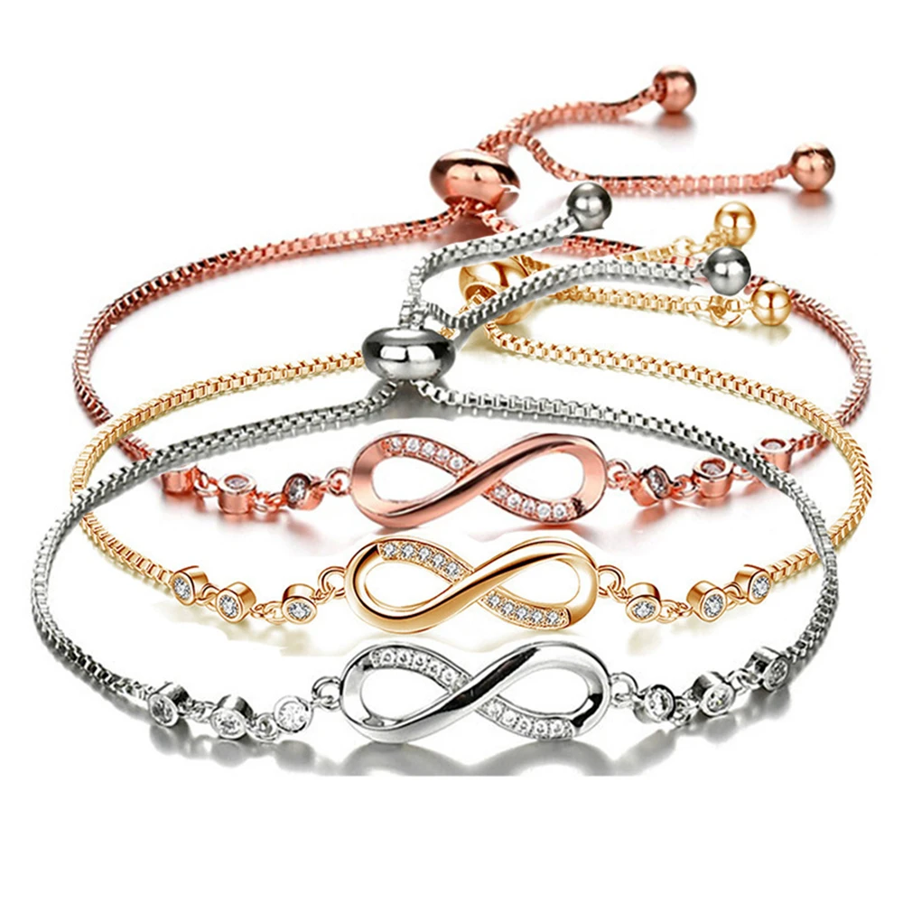 Fashion Stainless Steel Endless Love Infinity Chain Bracelets On Hand Adjustable Bracelets For Woman Party Jewelry