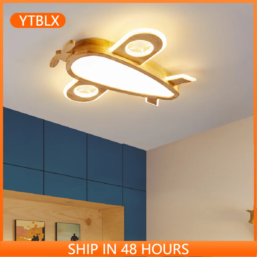 

Nordic Creative Log Plane Ceiling Lights Children's Living Room Pieces Lamp Personality LED Model Ceiling Lamp Bedroom Wood Lamp