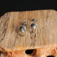 vintage silver color door handle stud earrings fashion simple unisex earrings for men women party jewelry accessories