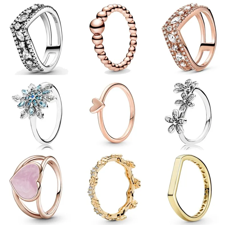 

Authentic 925 Sterling Silver Sparkling Marquise Double Wishbone With Crystal Ring For Women Wedding Party Gift Fashion Jewelry