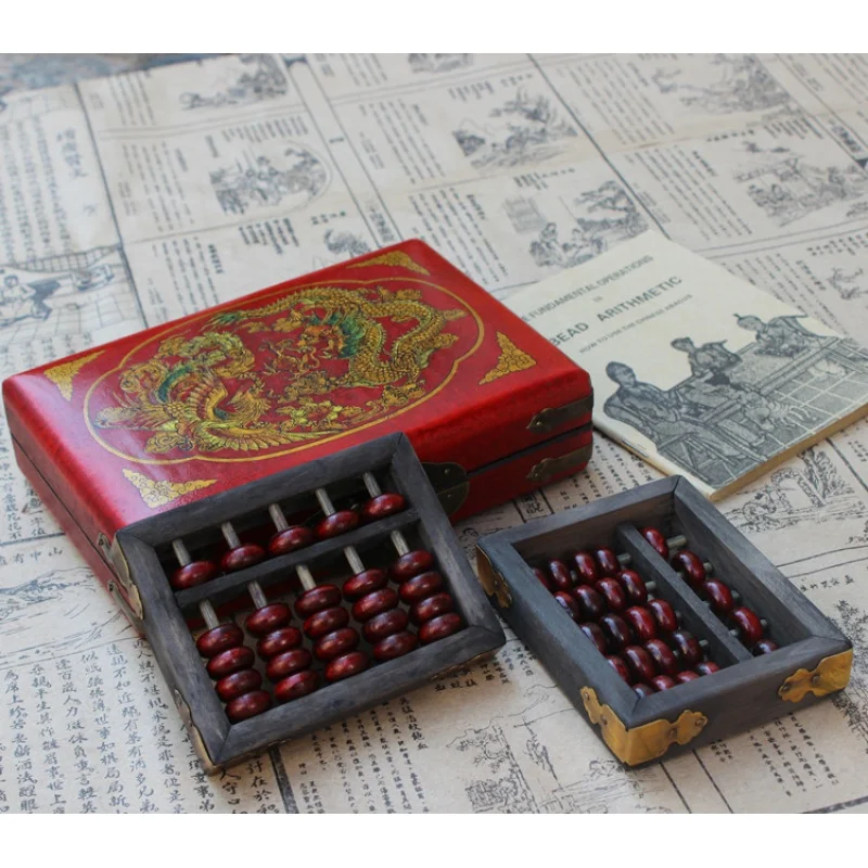 

Antique Abacus Double5Abacus Wooden Beads with Antique Leather Box Send English Manual Business Wedding Gifts