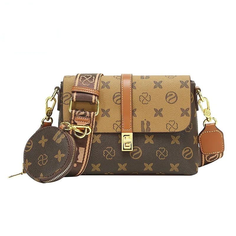 

KUROYABU Luxury Designer Bag Business Small Women's Bag Classical Leather Bag 2-IN-1 Wide Shoulder Bag Fashion Crossbody Bag