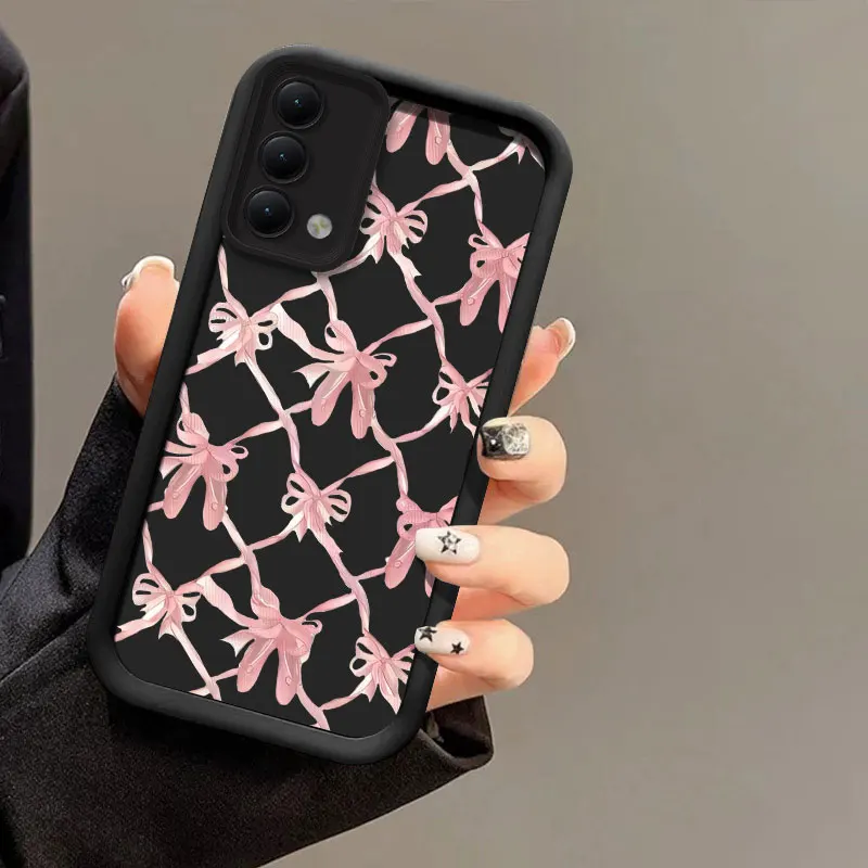 Shockproof Silicone Phone Case For Xiaomi Redmi Note 11 10 8 9 7 Lite Pro Plus Pink Bow Knot Camera Lens Protection Soft Cover