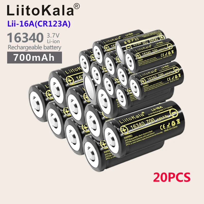 

20 шт., аккумуляторные литий-ионные батарейки 16340