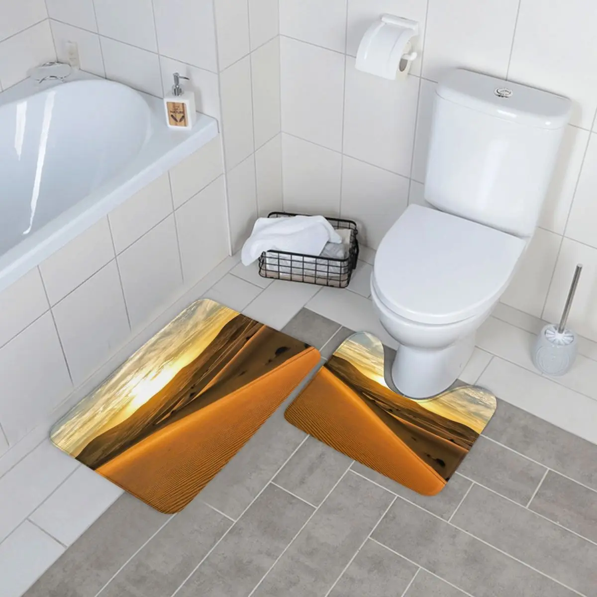 

Sahara Desert Bath Mat Sunset Print 2 Pieces Absorbent Shower Bathroom Mat Set Vintage Polyester Bathroom Rug