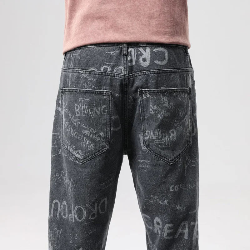 Men's Jeans Fashion Streetwear Letter Graffiti Denim Pant Male Skateboard Loose Trousers Plus Size Clothing Vintage |
