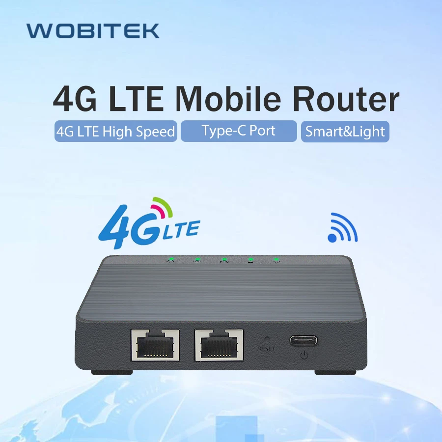 WOBITEK 4G LTE Internet Router with Sim Card Slot Unlocked Mobile Hotspot Modem WiFi TypeC Port 300Mbps Wireless Lan 