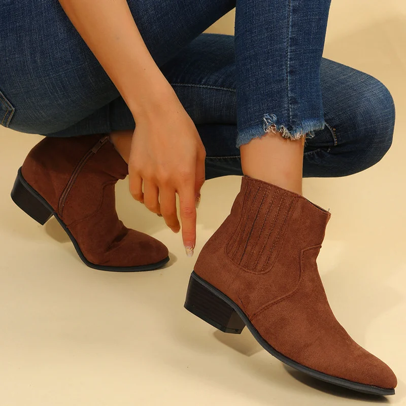 Fashion Sexy Women's Boots 2022 Autumn Winter New Suede Pointoe Med Heel Short Boots Large Size 43 Botas De Mujer