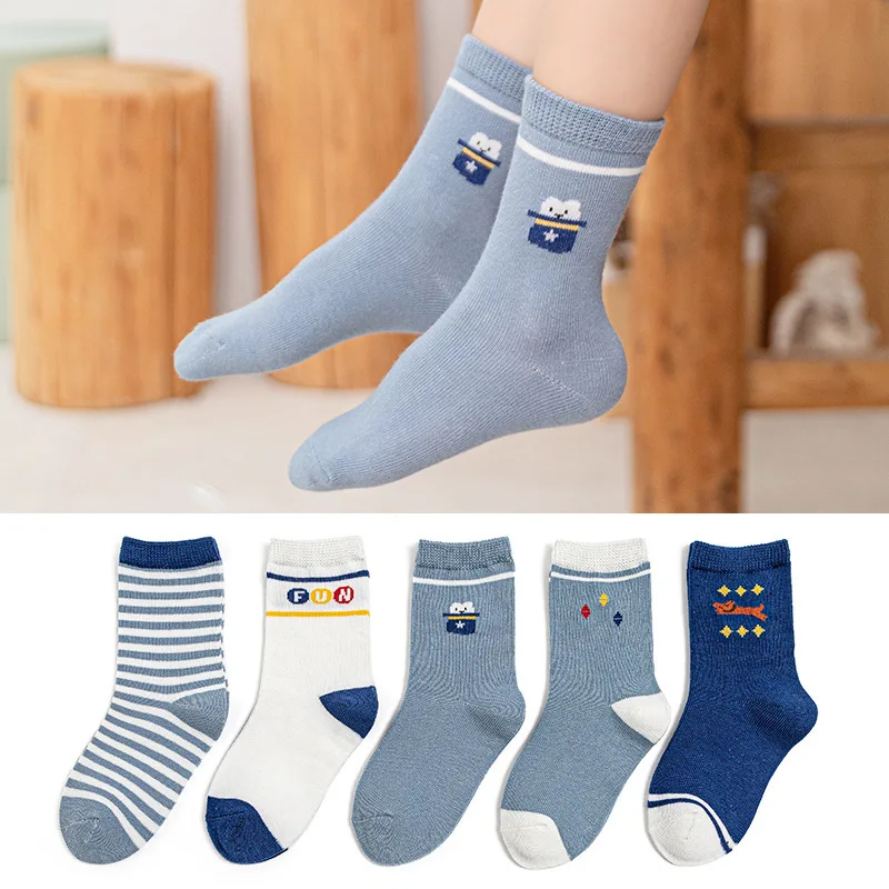 

5 Pairs Baby Boys Winter Socks Cartoon Cat Kids Spring Autumn Cotton Breathable Keep Warm Children Girls Floor Socks