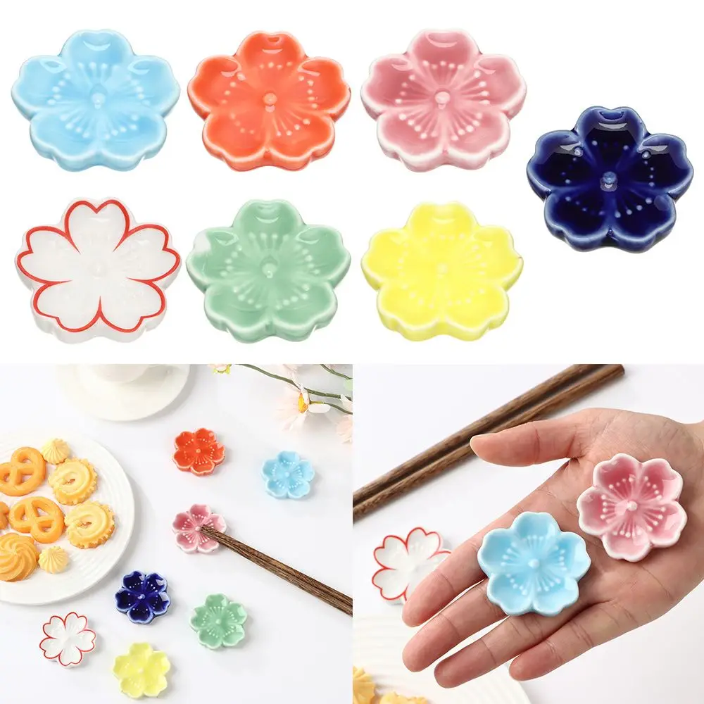 

New Cute Kitchen Tableware Colorful Ceramic Sakura Blossoms Chopsticks Holder