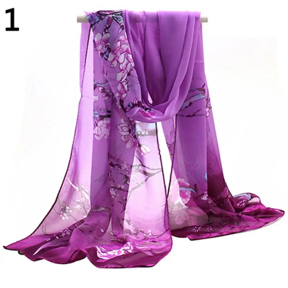 

Модный женский длинный шифоновый шарф-палантин с цветочным принтом