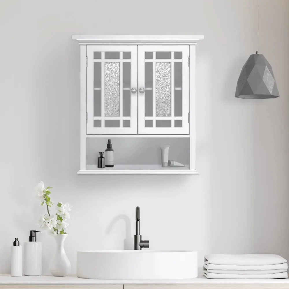 

Шкаф для хранения ванной комнаты, съемный стеклянный Фотофон с стеклянными мозаичными дверями, белый цвет