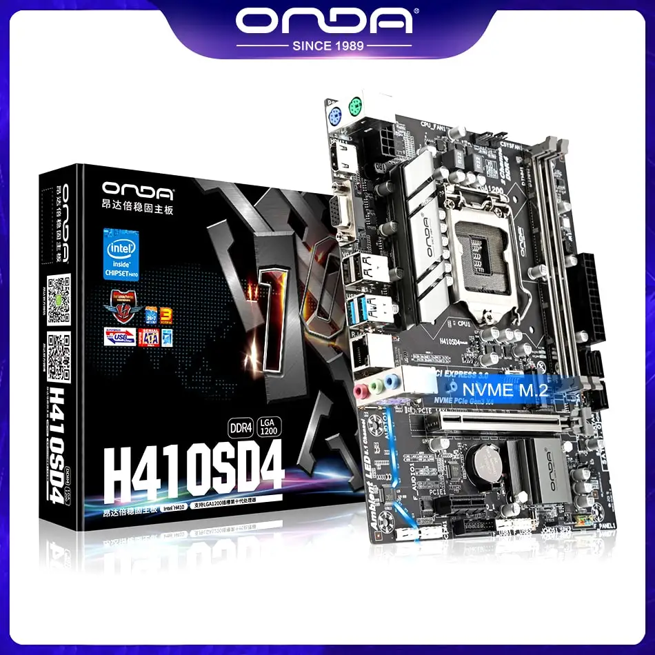 

ONDA H410S D4 DDR4 Motherboard Socket LGA 1200 M-ATX 64GB PCI Express X16 Gen 3.0 Support Corei9/Corei7/Corei5 10th Gen CPU